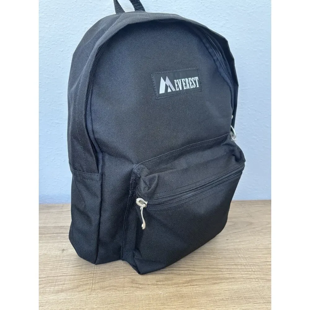 Everest Black Backpack Medium Unisex Zip Closure Front Pocket 16in